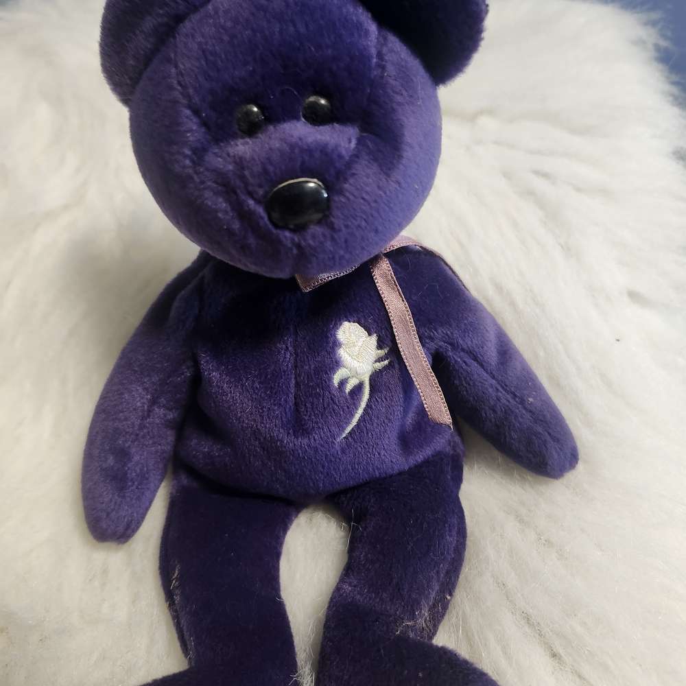 Ty Plush Bear with White Embroidered Rose
